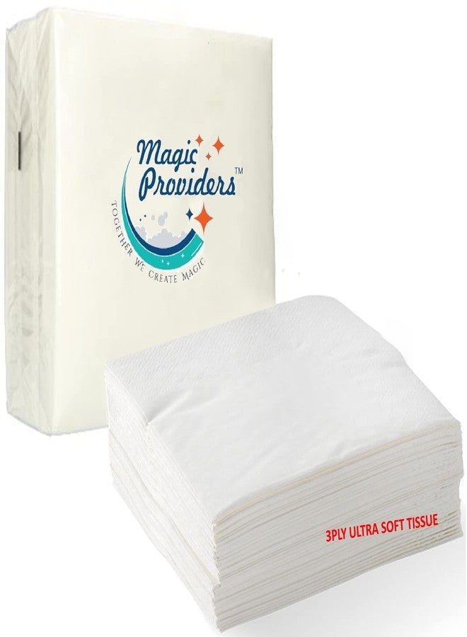Magic Providers مناديل ورقية فائقة النعومة من ماجيك بروفايدرز، 3 طبقات (38 × 38 سم)، عبوة من قطعتين، مناديل بيضاء (100 منديل) | مناديل طاولة 3 طبقات | لحفلات الذكرى السنوية/أعياد الميلاد | ضرورية للمناسبات | ملمس ناعم كالريشة - Image 1