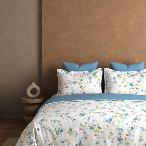 Plumora Cotton King Size Bedsheet 108x108 Super King, 100% Pure Cotton Bed Sheet with 2 Pillow Covers, 300 TC Soft Breathable Floral Design Bedding - (Blue, Serene Bloom) - Image 4