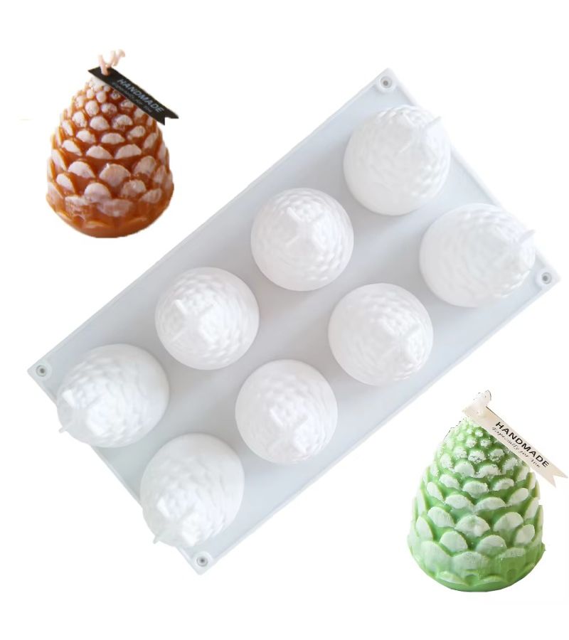 8 Cavity White 3D Pine Cone And Pineapple Shape Silicone Cake Mold Nonstick Baking Pan - Image 1