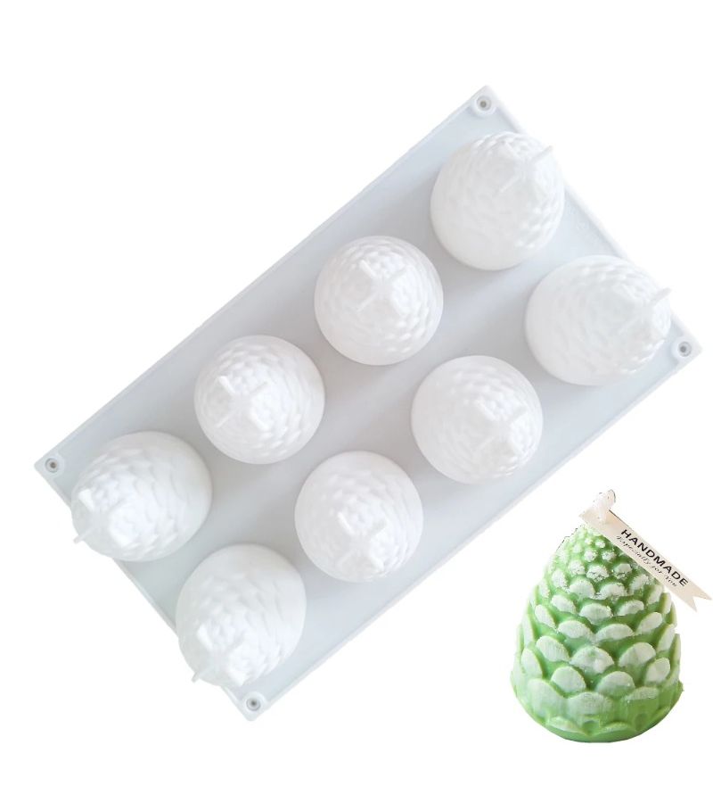 8 Cavity White 3D Pine Cone And Pineapple Shape Silicone Cake Mold Nonstick Baking Pan - Image 2
