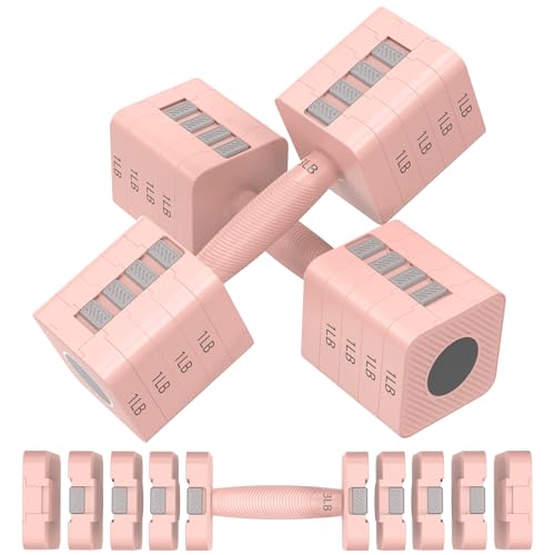 RINREA Adjustable Dumbbells Set of 2, 5-in-1 Adjustable Weight Dumbbells for Women/Men, 3lb/5lb/7lb/9lb/11lb Dumbbell Weights Set for Home Gym Workout (Pink) - Image 1