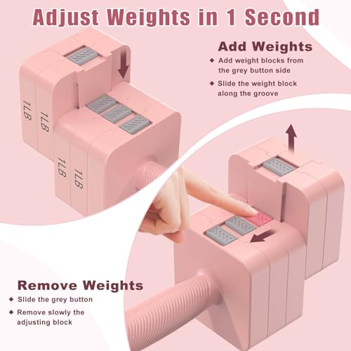 RINREA Adjustable Dumbbells Set of 2, 5-in-1 Adjustable Weight Dumbbells for Women/Men, 3lb/5lb/7lb/9lb/11lb Dumbbell Weights Set for Home Gym Workout (Pink) - Image 3