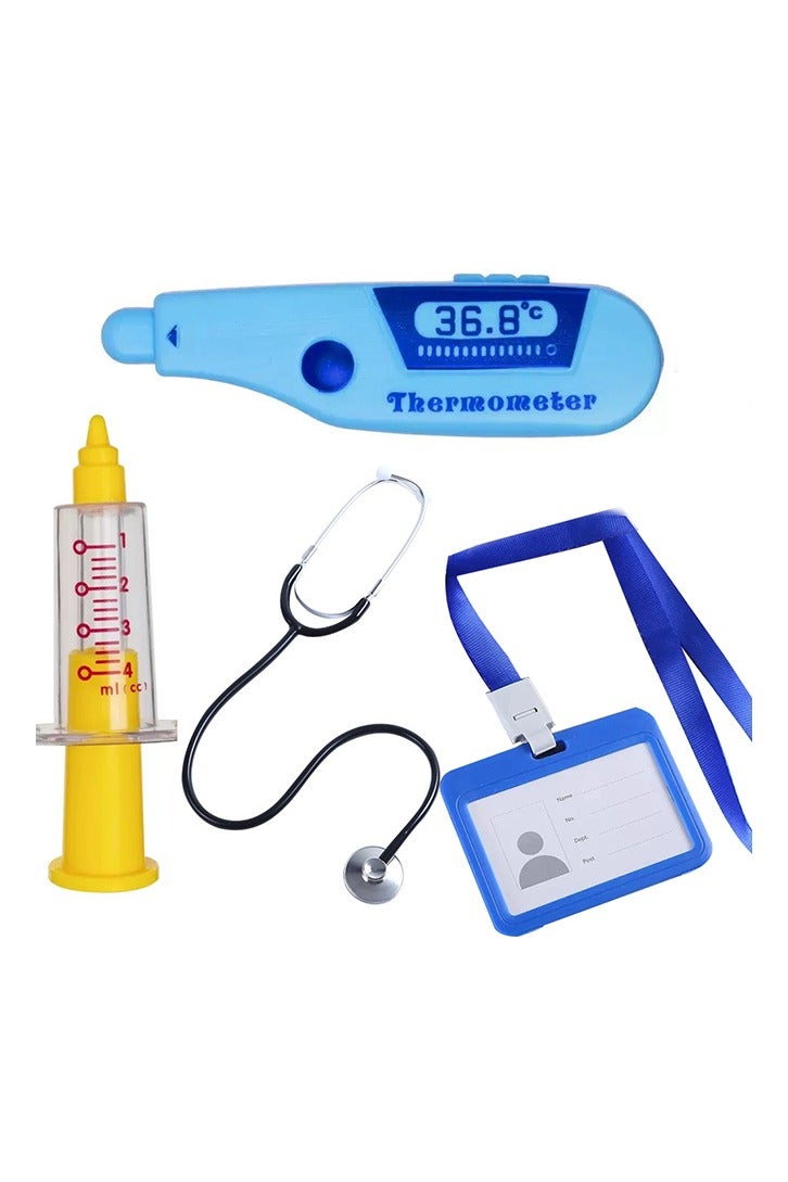 Al Aoyama Kids Doctor Play Set with Stethoscope, Toy Thermometer & Syringe - Classic White Coat, Nurse Dress & Surgical Scrubs + ID Badge for 2-15 Years Old Pretend Play Career Costume - Image 2