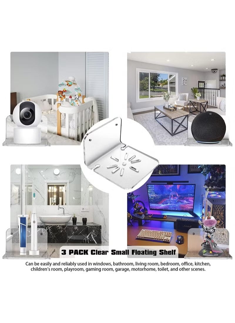 Acrylic Small Wall Shelf Set of 3 for Security Cameras Speakers Baby Monitors Universal Adhesive Shelf Easy to Install No Drill, with Cable Clips