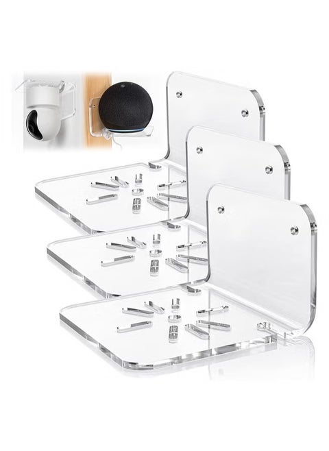Acrylic Small Wall Shelf Set of 3 for Security Cameras Speakers Baby Monitors Universal Adhesive Shelf Easy to Install No Drill, with Cable Clips