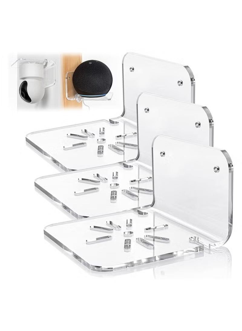 XiuWoo - Acrylic Small Wall Shelf Set of 3 for Security Cameras Speakers Baby Monitors Universal Adhesive Shelf Easy to Install No Drill, with Cable Clips - Image 1