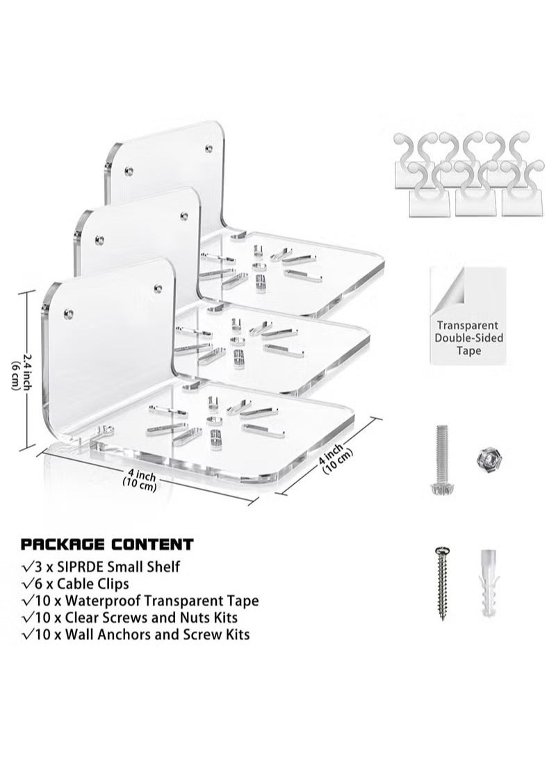 XiuWoo - Acrylic Small Wall Shelf Set of 3 for Security Cameras Speakers Baby Monitors Universal Adhesive Shelf Easy to Install No Drill, with Cable Clips - Image 1
