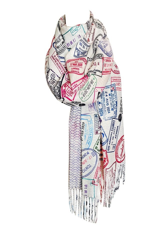 Universal Zone Traveler scarf, Scarf with passport stamps (Full print), Flight attendant gift, Travel Agent gift, World Traveler Gift, Plane scarf - Image 1