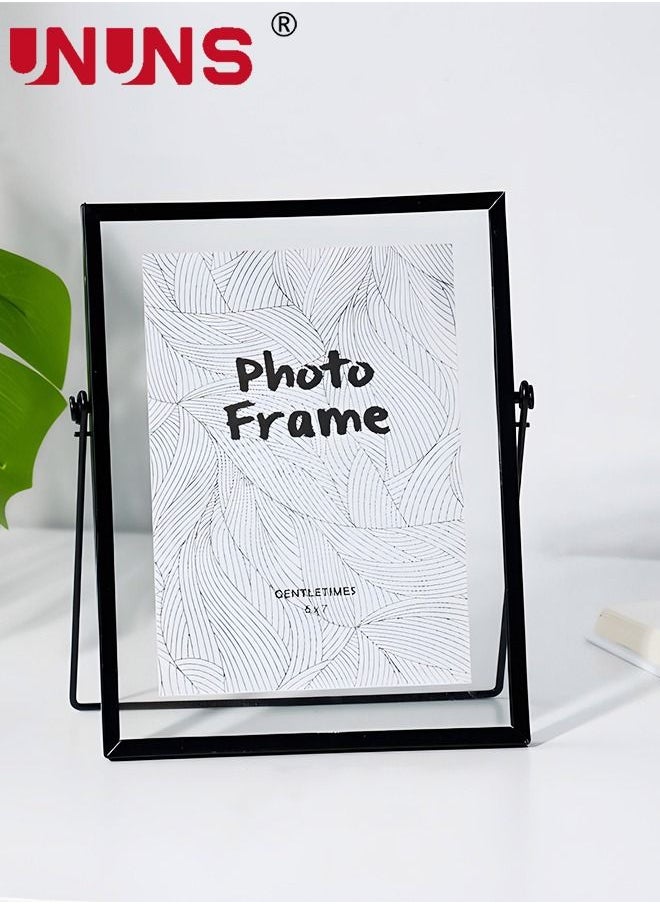 UNUNS Tabletop Photo Frame With Bracket,Black Metal Floating Picture Frame,DIY Clear Glass Photo Frames Ornament,6.8x8.8inch  - Image 1