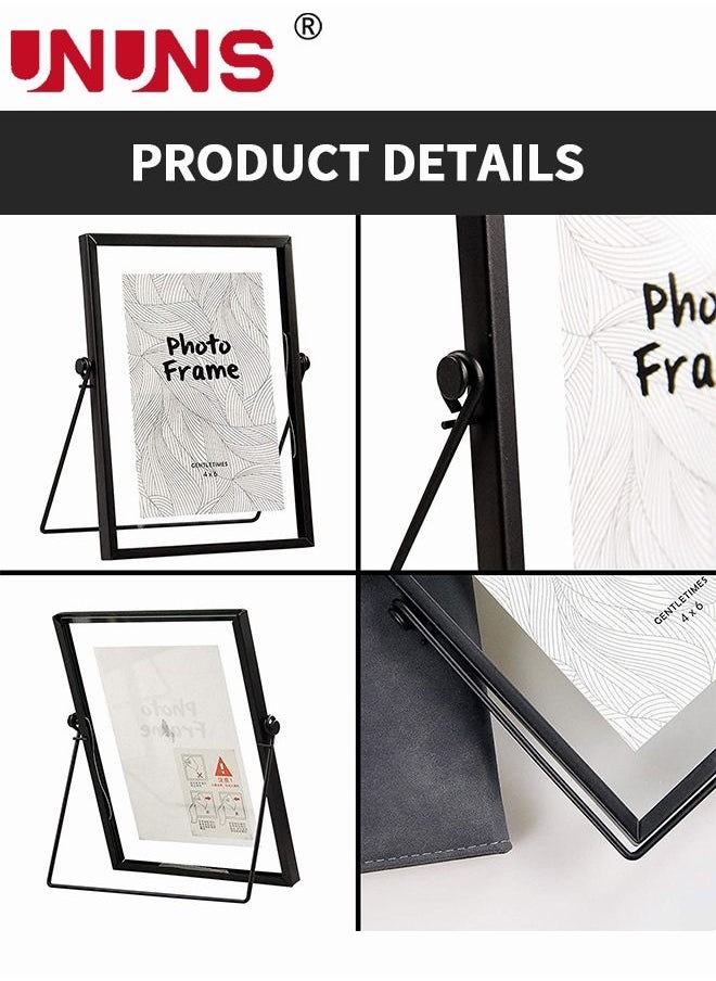 UNUNS Tabletop Photo Frame With Bracket,Black Metal Floating Picture Frame,DIY Clear Glass Photo Frames Ornament,6.8x8.8inch  - Image 5