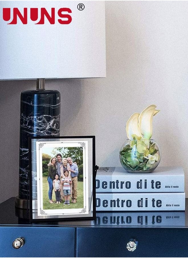 UNUNS - Tabletop Photo Frame With Bracket,Black Metal Floating Picture Frame,DIY Clear Glass Photo Frames Ornament,6.8x8.8inch - Image 1