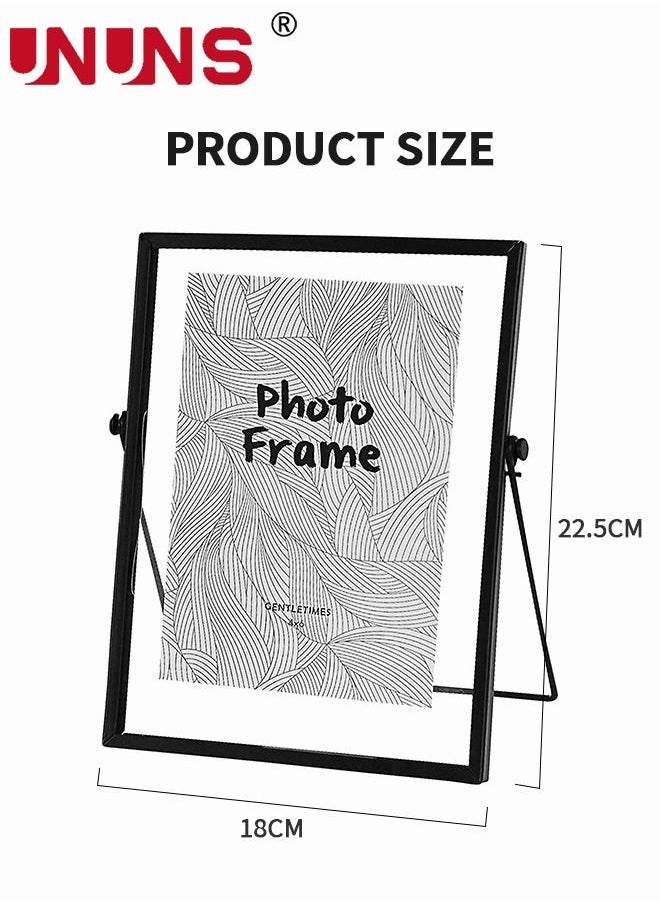 UNUNS - Tabletop Photo Frame With Bracket,Black Metal Floating Picture Frame,DIY Clear Glass Photo Frames Ornament,6.8x8.8inch - Image 1