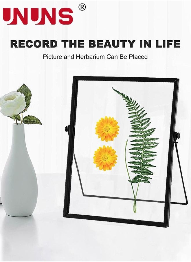 UNUNS Tabletop Photo Frame With Bracket,Black Metal Floating Picture Frame,DIY Clear Glass Photo Frames Ornament,6.8x8.8inch  - Image 2