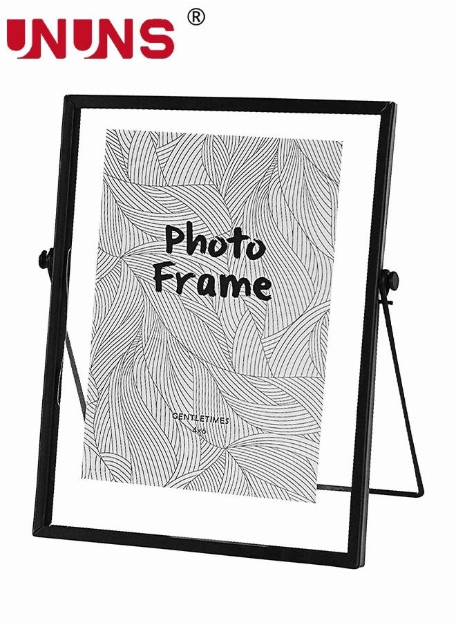 UNUNS Tabletop Photo Frame With Bracket,Black Metal Floating Picture Frame,DIY Clear Glass Photo Frames Ornament,6.8x8.8inch  - Image 3