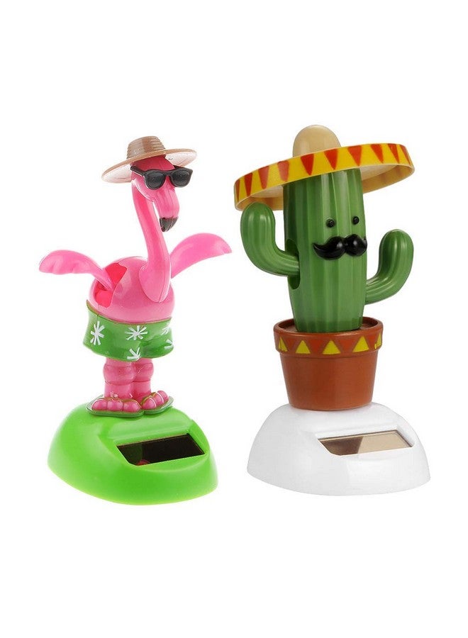 KODORIA 2Pcs Solar Powered Car Toy Animal Solar Powered Dancing Dolls Dancing Cactus Crane Home Car Ornament Kids Toys Gifts - Image 1