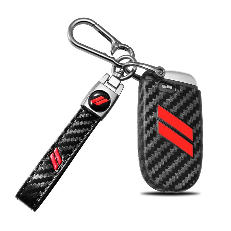 REMOCH for Dodge Key Fob Cover with Keychain for Dodge Charger Challenger Dart Durango Journey Replacement Remote Control 3 4 5 Buttons Key Fob Shell  Carbon Red 1 PC