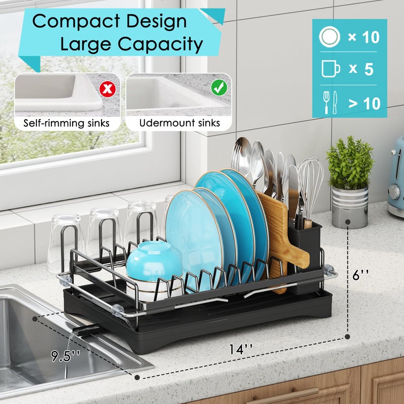 ANTOPY Dish Drying Rack in Sink, Expandable Rustproof Dish Rack for Kitchen Counter, Over The Sink Dish Drainer with Utensil Holder, Cup Rack, Drainboard, Space Saving Dish Dryer Rack for Inside Sink - Image 3