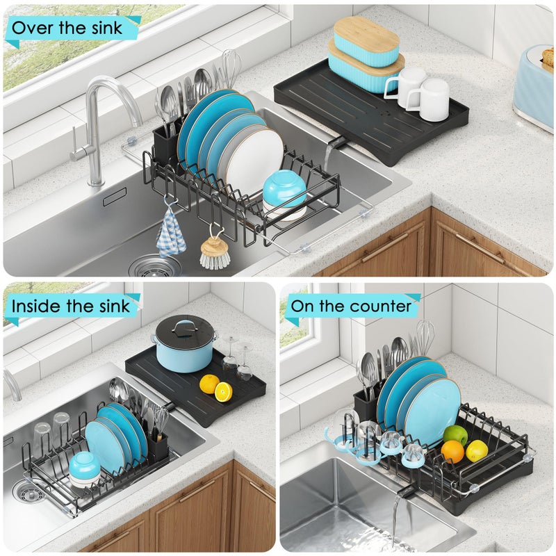 ANTOPY Dish Drying Rack in Sink, Expandable Rustproof Dish Rack for Kitchen Counter, Over The Sink Dish Drainer with Utensil Holder, Cup Rack, Drainboard, Space Saving Dish Dryer Rack for Inside Sink - Image 2