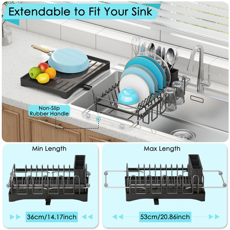 ANTOPY Dish Drying Rack in Sink, Expandable Rustproof Dish Rack for Kitchen Counter, Over The Sink Dish Drainer with Utensil Holder, Cup Rack, Drainboard, Space Saving Dish Dryer Rack for Inside Sink - Image 4