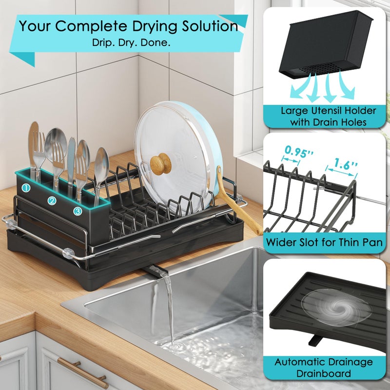 ANTOPY Dish Drying Rack in Sink, Expandable Rustproof Dish Rack for Kitchen Counter, Over The Sink Dish Drainer with Utensil Holder, Cup Rack, Drainboard, Space Saving Dish Dryer Rack for Inside Sink - Image 5