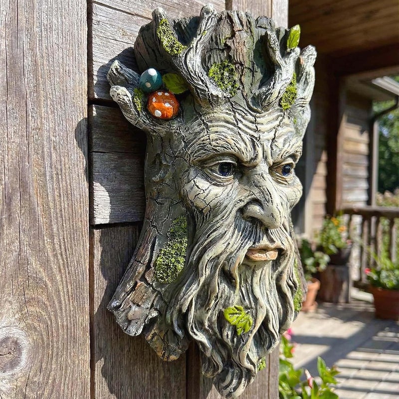 Euiroet 10" Whimsical Tree Face Sculpture, Garden Peeker Statue, Outdoor Trunk Tree Huggers Art, Landscape Accent Ornament, Hanging Fairy Elve Figurine for Yard Art, Trees Decor Wall Mounted Statues - Image 3