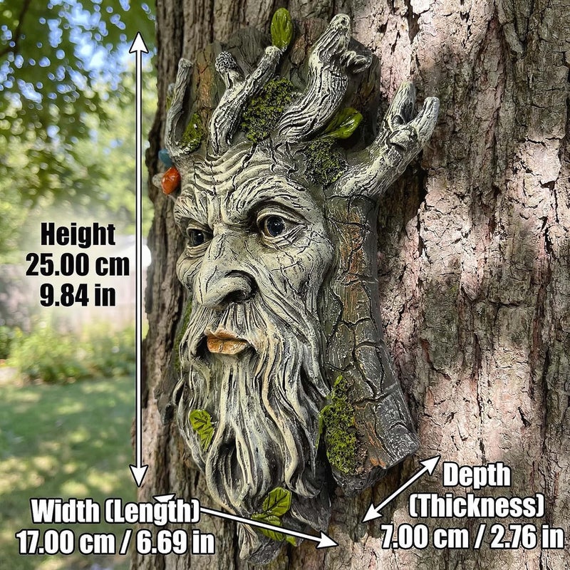 Euiroet 10" Whimsical Tree Face Sculpture, Garden Peeker Statue, Outdoor Trunk Tree Huggers Art, Landscape Accent Ornament, Hanging Fairy Elve Figurine for Yard Art, Trees Decor Wall Mounted Statues - Image 4