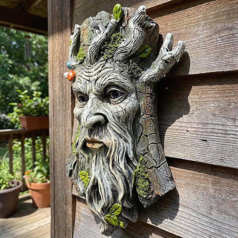 Euiroet 10" Whimsical Tree Face Sculpture, Garden Peeker Statue, Outdoor Trunk Tree Huggers Art, Landscape Accent Ornament, Hanging Fairy Elve Figurine for Yard Art, Trees Decor Wall Mounted Statues - Image 5