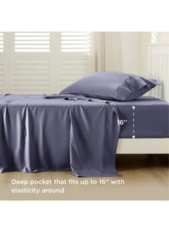 Bedsure Twin Sheets Set Cooling Sheets Twin Size Bed Set Rayon Derived From Bamboo Twin Size Sheets Breathable And Soft Bed Sheets Hotel Luxury Silky Bedding Sheets And Pillowcases Dark Grey  - Image 3