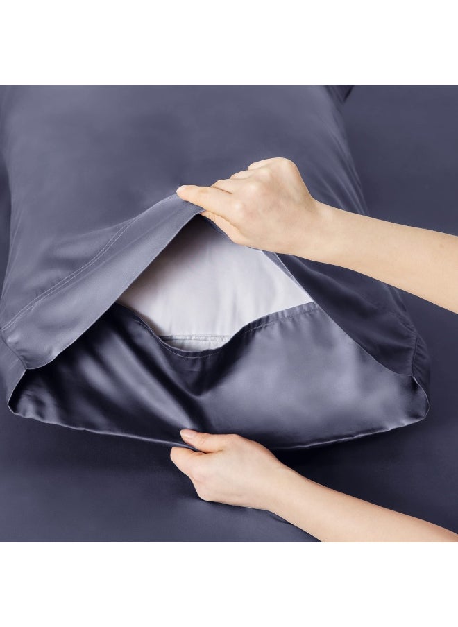 Bedsure - Twin Sheets Set Cooling Sheets Twin Size Bed Set Rayon Derived From Bamboo Twin Size Sheets Breathable And Soft Bed Sheets Hotel Luxury Silky Bedding Sheets And Pillowcases Dark Grey - Image 1