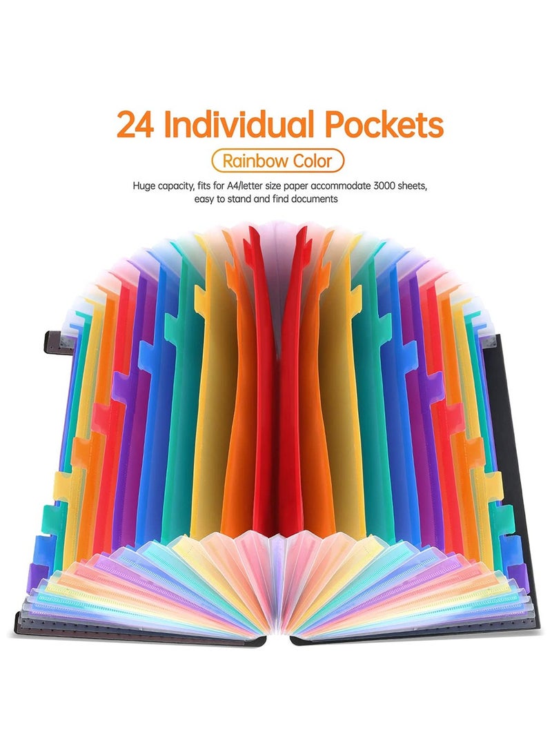HomarKet Expanding File Folder, 24 Pocket Accordion File Organizer A4 Letter Size Portable Document Organizer with Colored Tabs and Paper Clips , Accordian File folders Expandable Bill Coupon Folder - Black  - Image 5