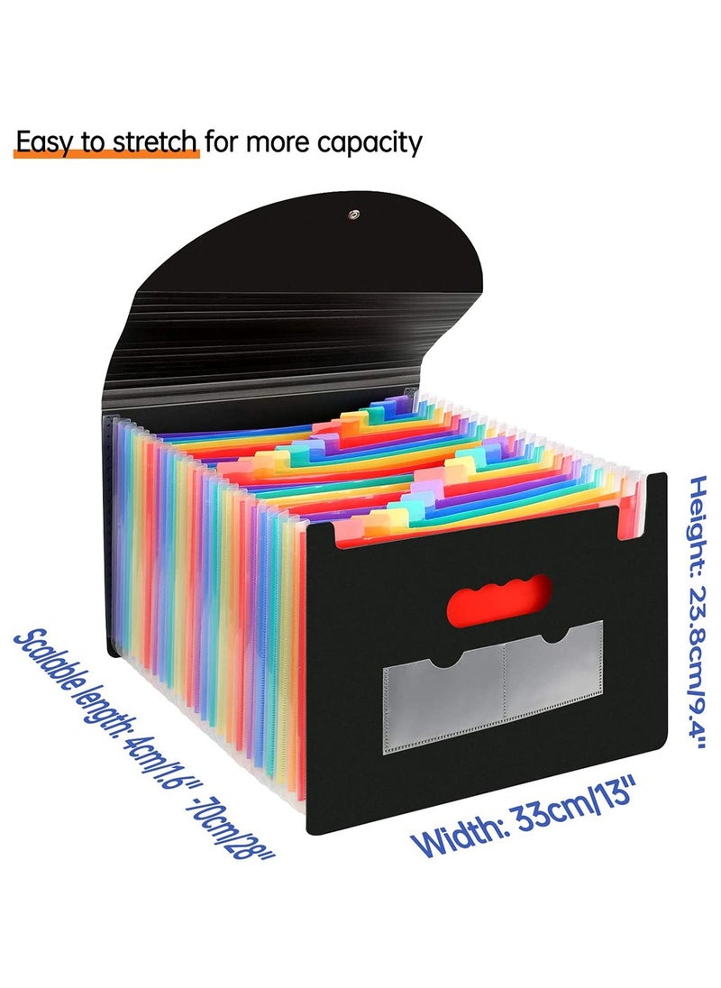 HomarKet Expanding File Folder, 24 Pocket Accordion File Organizer A4 Letter Size Portable Document Organizer with Colored Tabs and Paper Clips , Accordian File folders Expandable Bill Coupon Folder - Black  - Image 2