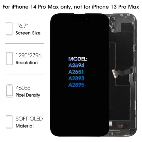 Olivechard Soft OLED LCD Screen for iPhone 14 Pro Max 120Hz Promotion Proximity Sensor Cable Replacement 14 Pro Max 67 inch Touch Display Digitizer Touch Screen Assembly with Repair Tools - Image 3