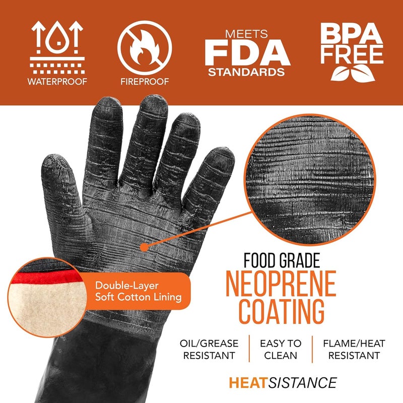 Heatsistence Heat Resistant BBQ Gloves, Long Sleeve Grill Gloves, Textured Gripto Handle Wet, Geasy or Oily Foods Fire and Food Safe Turkey Fryer Grill Oven Mitts for Smoker, Grilling and Barbecue Extra Large 18" - Image 5