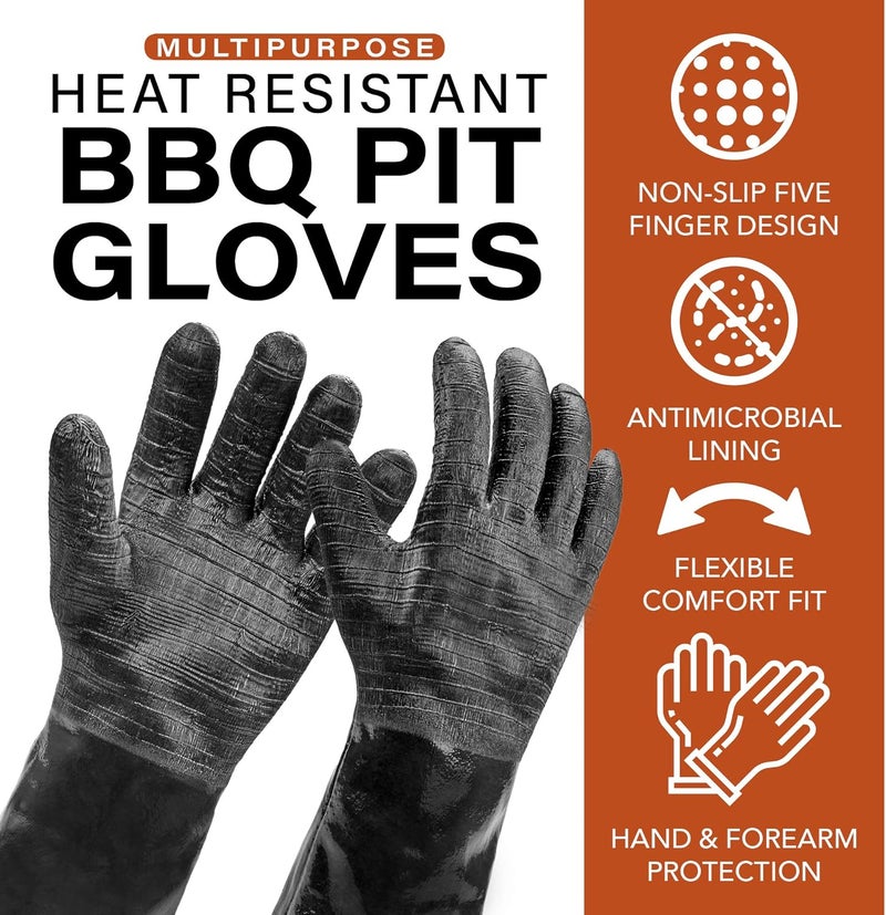 Heatsistence Heat Resistant BBQ Gloves, Long Sleeve Grill Gloves, Textured Gripto Handle Wet, Geasy or Oily Foods Fire and Food Safe Turkey Fryer Grill Oven Mitts for Smoker, Grilling and Barbecue Extra Large 18" - Image 3