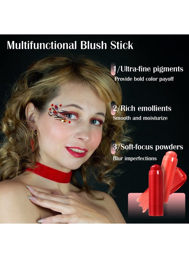 3 In 1 Cream Blush Stick Kit Cheek Blush & Natural Matte Lip & Eye Shadow Makeup Stick Long Lasting Lightweight Multi Use Lip And Cheek Tint Hydrating Formula Blush Cream Stick Waterproof