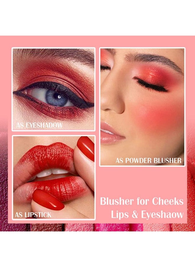 3 In 1 Cream Blush Stick Kit Cheek Blush & Natural Matte Lip & Eye Shadow Makeup Stick Long Lasting Lightweight Multi Use Lip And Cheek Tint Hydrating Formula Blush Cream Stick Waterproof