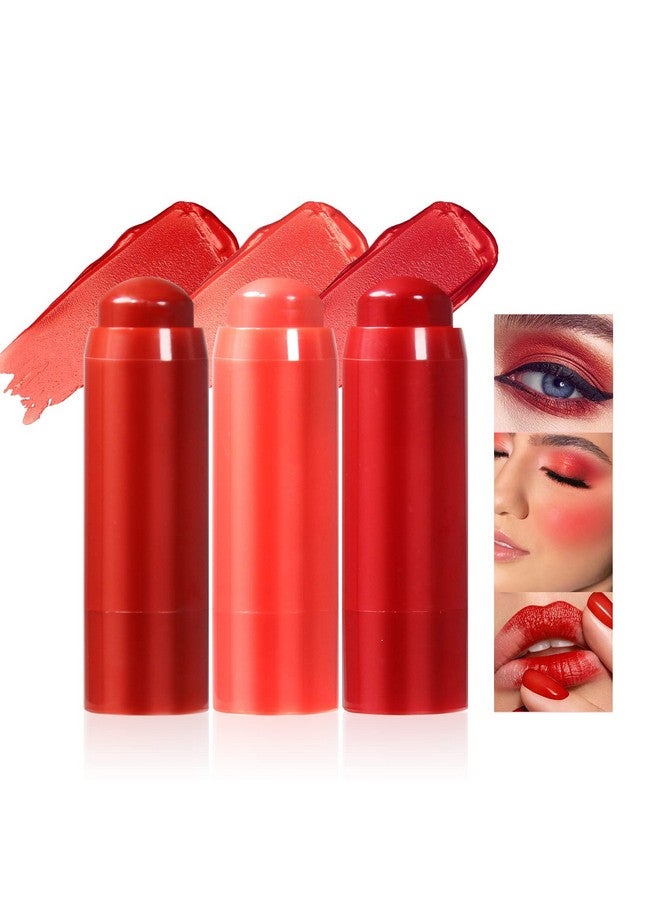 3 In 1 Cream Blush Stick Kit Cheek Blush & Natural Matte Lip & Eye Shadow Makeup Stick Long Lasting Lightweight Multi Use Lip And Cheek Tint Hydrating Formula Blush Cream Stick Waterproof