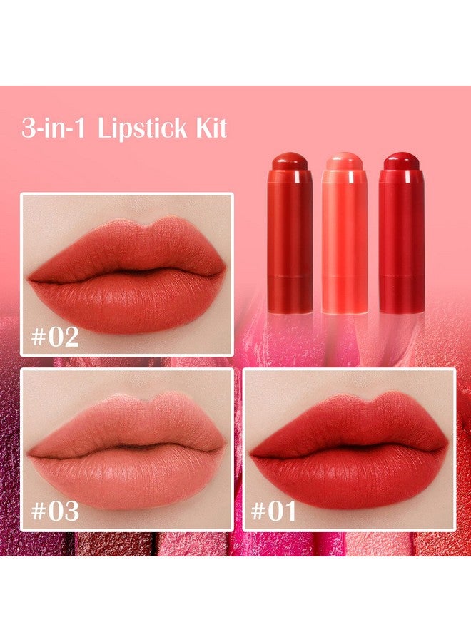 3 In 1 Cream Blush Stick Kit Cheek Blush & Natural Matte Lip & Eye Shadow Makeup Stick Long Lasting Lightweight Multi Use Lip And Cheek Tint Hydrating Formula Blush Cream Stick Waterproof