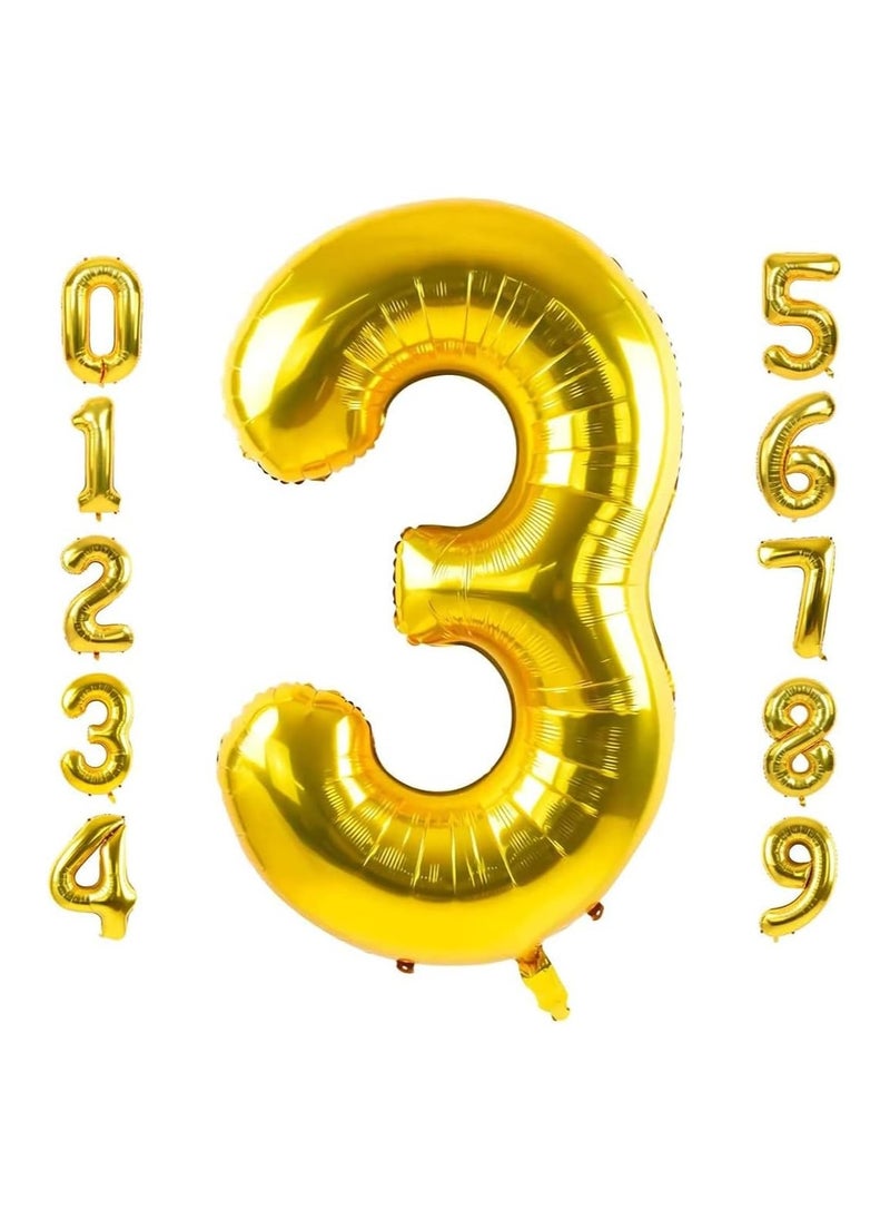 Goldedge Goldedge Number 3, 32 Inch Number Balloons Foil Gold - Glamorous Party Decorations for Birthdays, Anniversaries, and Special Events  - Image 1