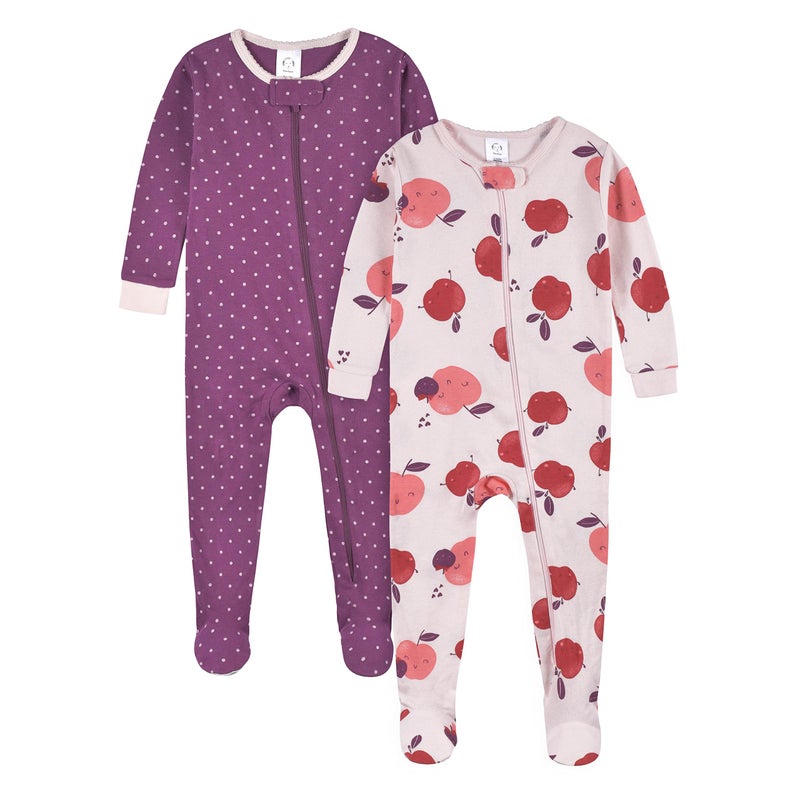 Gerber Baby Girls 2-Pack Footed Pajamas, Fruit Lovers Purple, 18 Months - Image 1