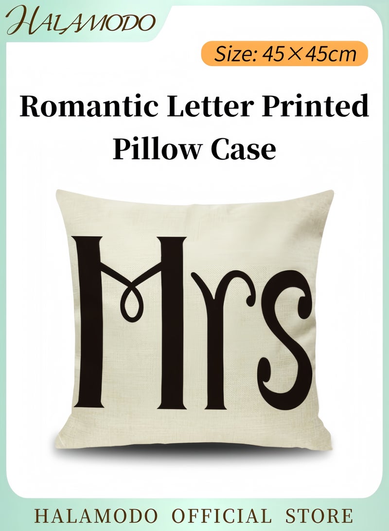 هالامودو غطاء وسادة مطبوع عليه حروف رومانسية أسود/أبيض - Image 1