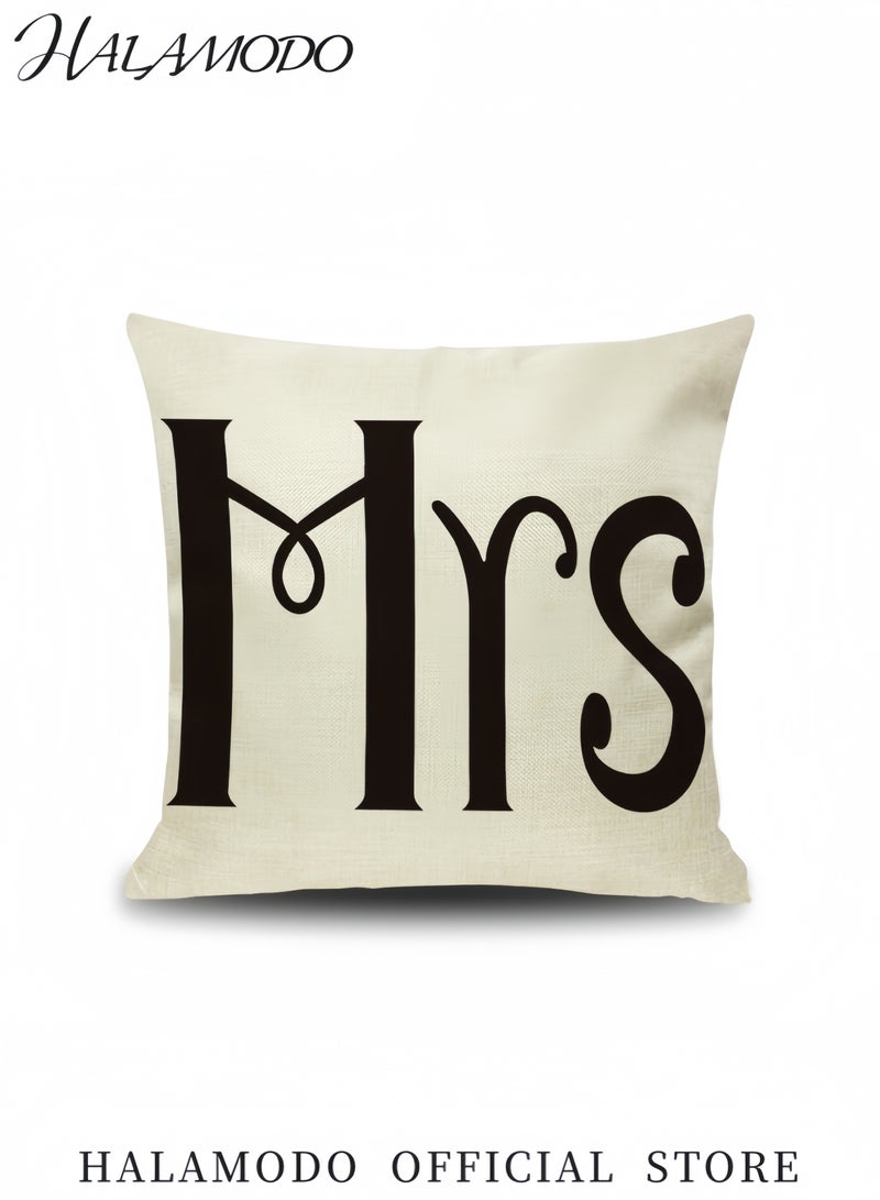 هالامودو غطاء وسادة مطبوع عليه حروف رومانسية أسود/أبيض - Image 2
