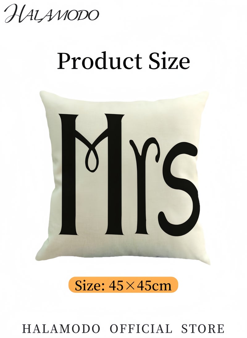 هالامودو غطاء وسادة مطبوع عليه حروف رومانسية أسود/أبيض - Image 5