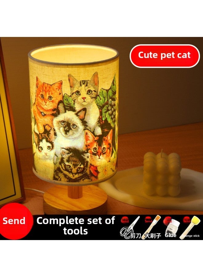 Mother's Day Butterfly Gubat Handmade Table Lamp Diy Material Group Building Activity Butterfly Bone Bat Diy Night Light-Color:Cute Pet Cat (full Package)  - Image 1