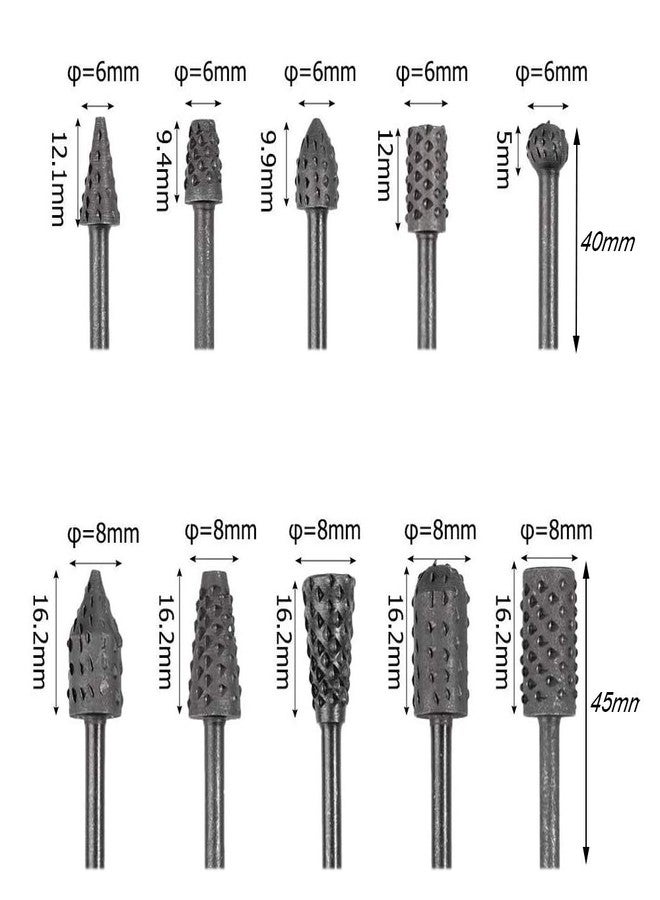 آيتش مجموعة مبردات دوارة من الفولاذ الكربوني مقاس 1/8 بوصة (3 مم) من Eyech، مكونة من 10 قطع، مبردات ومثقاب لنحت الخشب، لأعمال النجارة المنزلية، نحت الخشب، التلميع، الطحن، النقش - Image 5