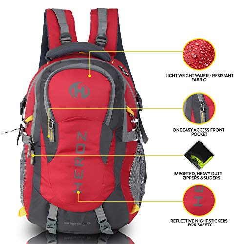 HEROZ Hammer Unisex Nylon 45 L Travel Laptop Backpack Water Resistant Slim Durable Fits Up to 17.3 Inch Laptop Notebook (Grey & Red) - Image 4