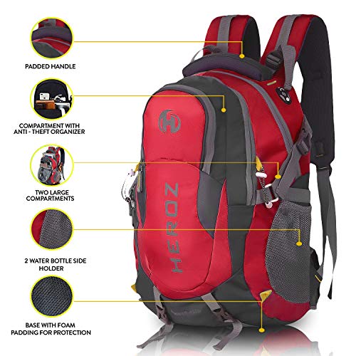 HEROZ Hammer Unisex Nylon 45 L Travel Laptop Backpack Water Resistant Slim Durable Fits Up to 17.3 Inch Laptop Notebook (Grey & Red) - Image 3