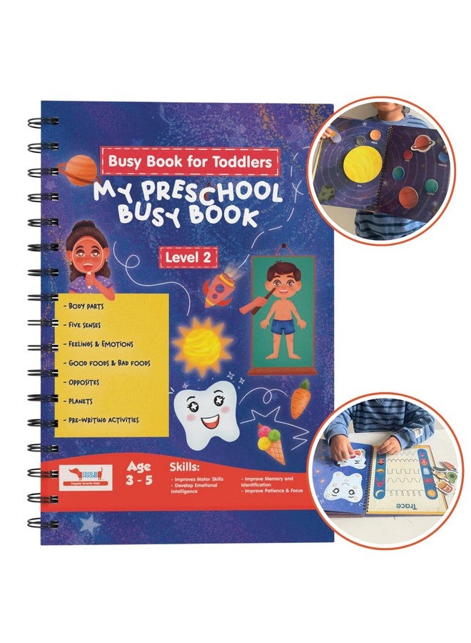 CocoMoco Kids My Preschool Busy Book for Toddlers Level 2 with Body Parts, Planets, Opposites, Emotions | Quiet Book for Kids Learning Toys for 3-5 Year olds | Montessori Learning (Pack of 1) - Image 1