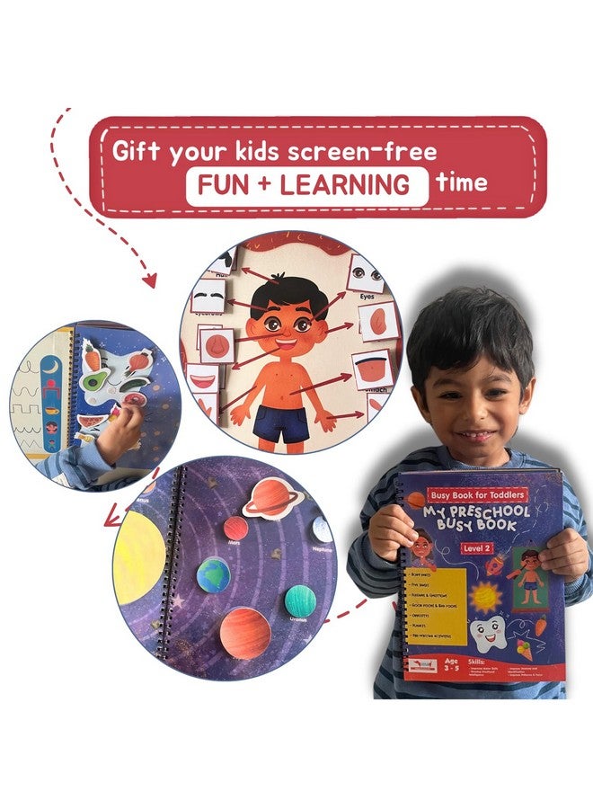 CocoMoco Kids My Preschool Busy Book for Toddlers Level 2 with Body Parts, Planets, Opposites, Emotions | Quiet Book for Kids Learning Toys for 3-5 Year olds | Montessori Learning (Pack of 1) - Image 2