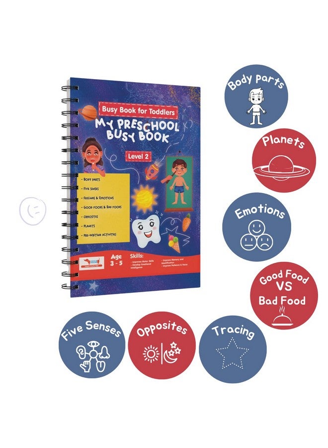 CocoMoco Kids My Preschool Busy Book for Toddlers Level 2 with Body Parts, Planets, Opposites, Emotions | Quiet Book for Kids Learning Toys for 3-5 Year olds | Montessori Learning (Pack of 1) - Image 3